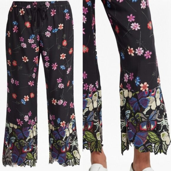 French Connection Wide Leg Crochet Floral Boho Pants Lyocell Lace Mix Trousers 2 - Picture 2 of 15